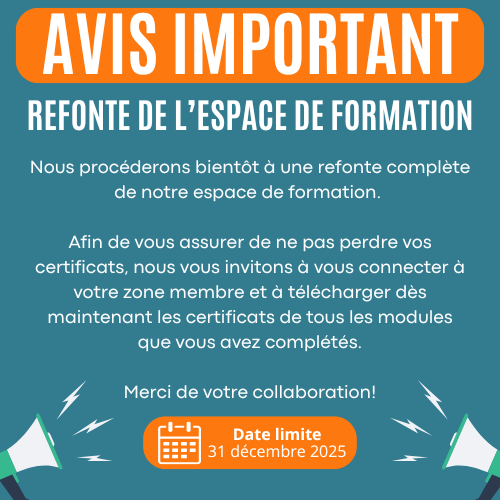 Popup-Avis-Refonte de notre espace de formation-téléchargez vos certificats de modules complétés